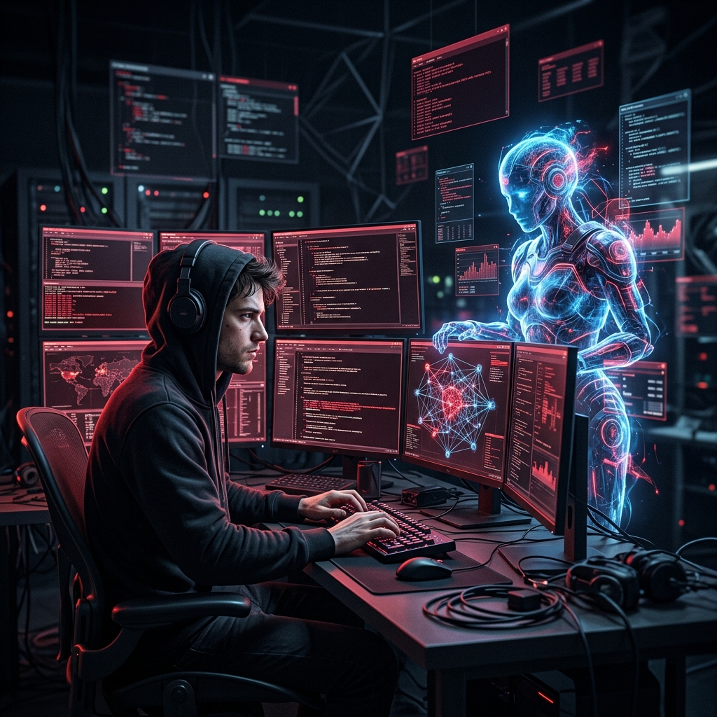 Human and AI collaborating on cybersecurity operations