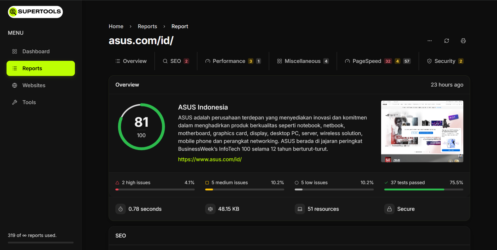SuperTools - Intelligent Scanning & Analysis Dashboard